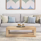 Table basse rectangulaire moderne avec étagère, en bois massif avec rangement