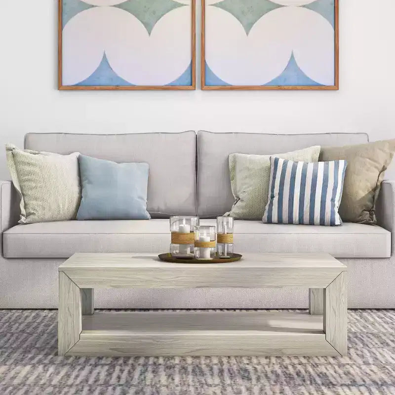 Table basse rectangulaire moderne avec étagère, en bois massif avec rangement