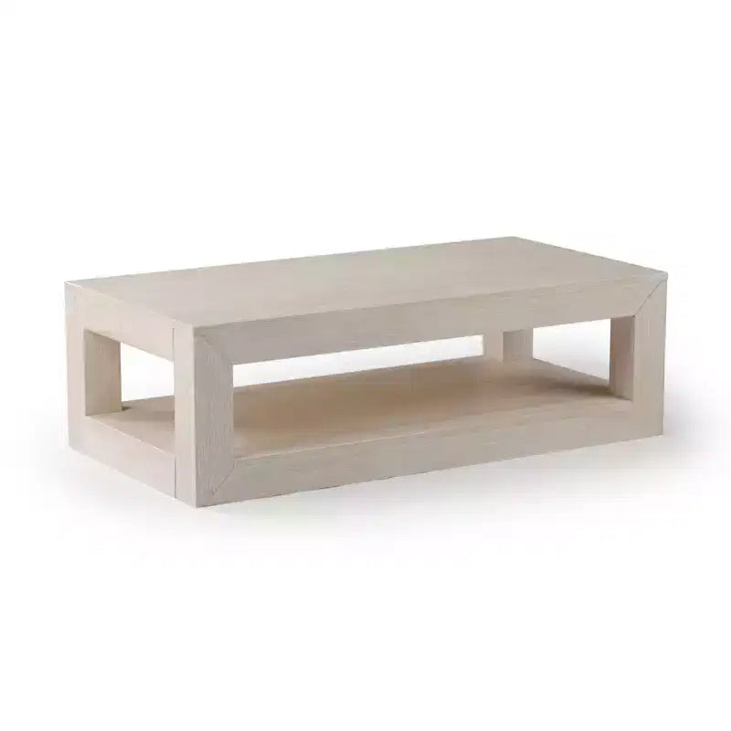 Table basse rectangulaire moderne avec étagère, en bois massif avec rangement