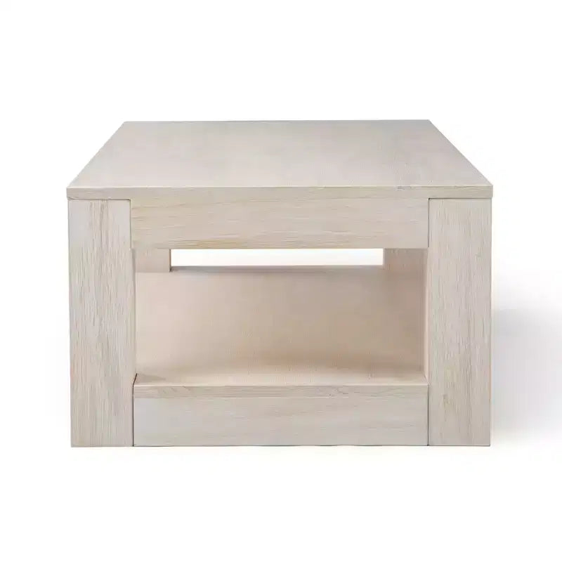 Table basse rectangulaire moderne avec étagère, en bois massif avec rangement