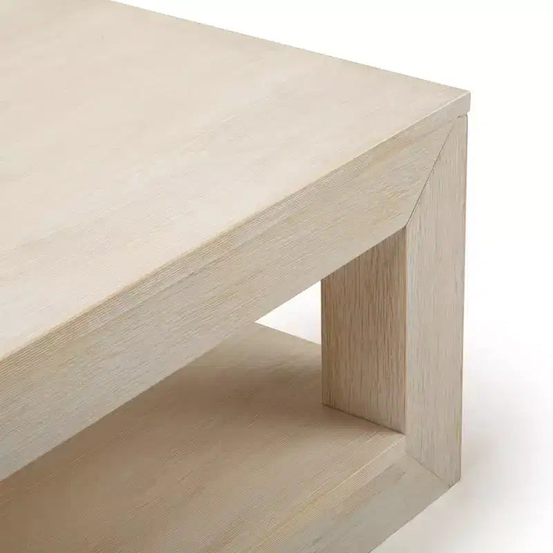 Table basse rectangulaire moderne avec étagère, en bois massif avec rangement