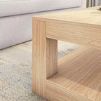 Table basse rectangulaire moderne avec étagère, en bois massif avec rangement