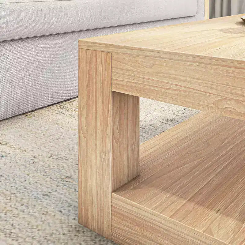 Table basse rectangulaire moderne avec étagère, en bois massif avec rangement