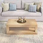 Table basse rectangulaire moderne avec étagère, en bois massif avec rangement