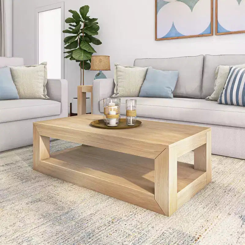 Plank+Beam 48 Modern Rectangular Coffee Table with Shelf Solid Wood Table with Storage