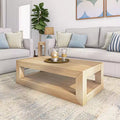 Plank+Beam 48 Modern Rectangular Coffee Table with Shelf Solid Wood Table with Storage