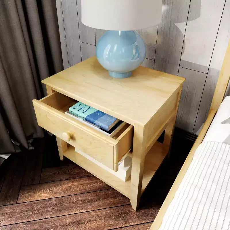 Table de chevet en bois massif avec tiroir de rangement et étagère