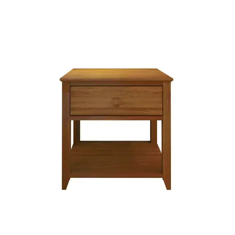 Table de chevet en bois massif avec tiroir de rangement et étagère