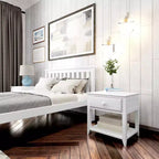 Table de chevet en bois massif avec tiroir de rangement et étagère
