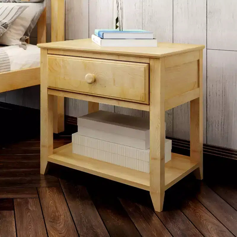 Table de chevet en bois massif avec tiroir de rangement et étagère
