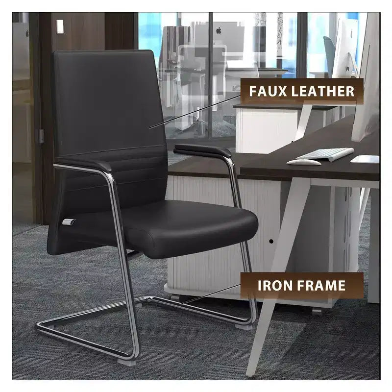 Chaise de bureau moderne - Cuir rembourré avec piètement luge ergonomique en fer