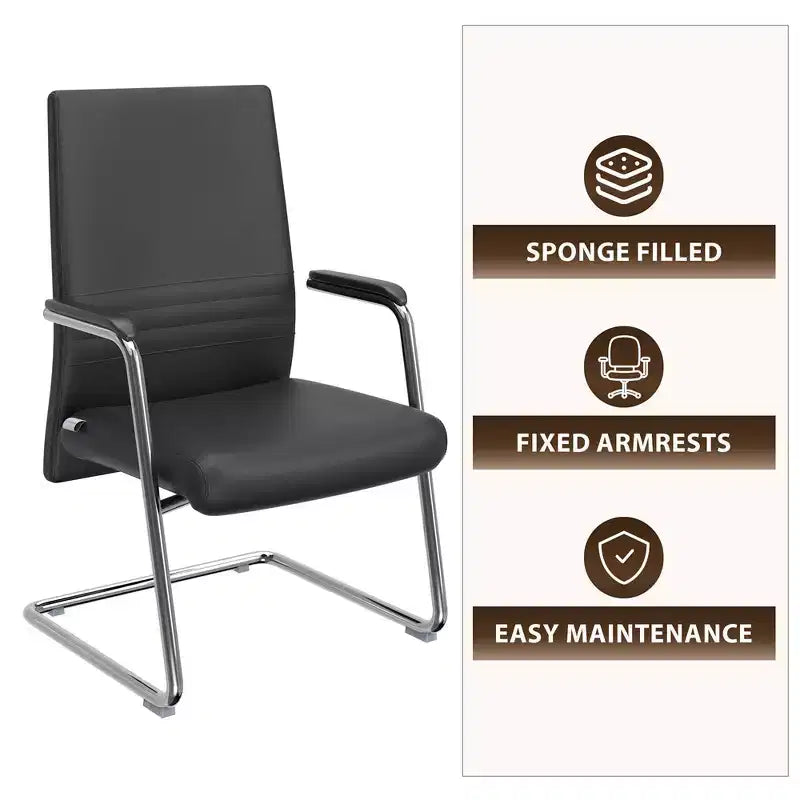 Chaise de bureau moderne - Cuir rembourré avec piètement luge ergonomique en fer