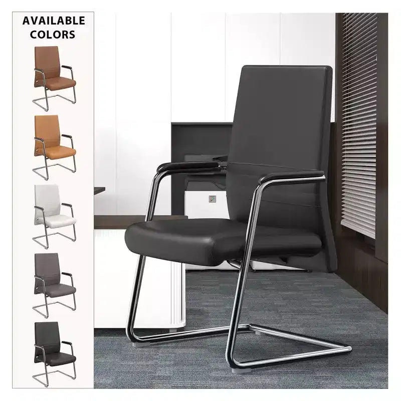 Chaise de bureau moderne - Cuir rembourré avec piètement luge ergonomique en fer