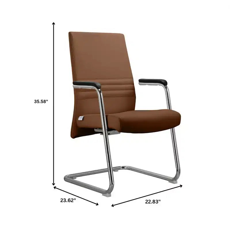 Chaise de bureau moderne - Cuir rembourré avec piètement luge ergonomique en fer