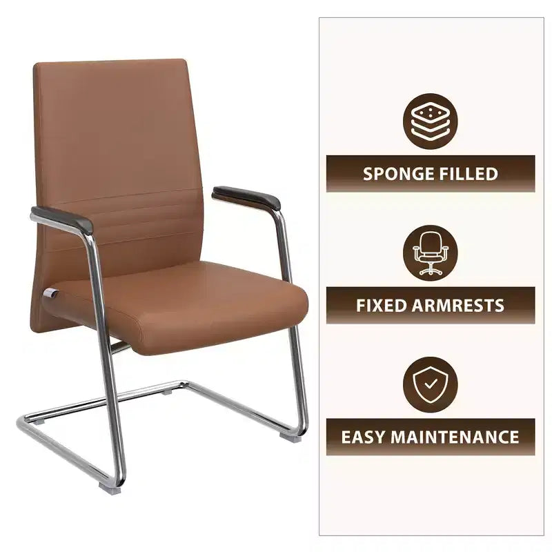 Chaise de bureau moderne - Cuir rembourré avec piètement luge ergonomique en fer