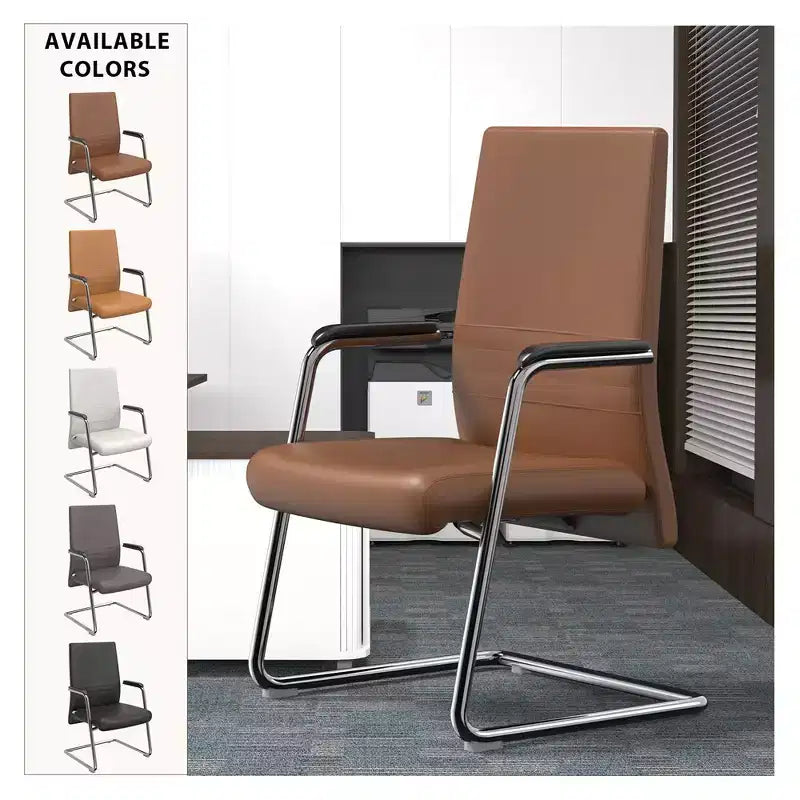 Chaise de bureau moderne - Cuir rembourré avec piètement luge ergonomique en fer