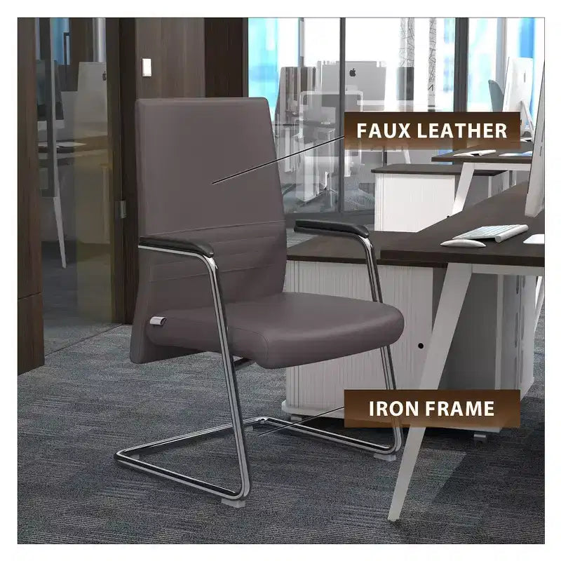 Chaise de bureau moderne - Cuir rembourré avec piètement luge ergonomique en fer