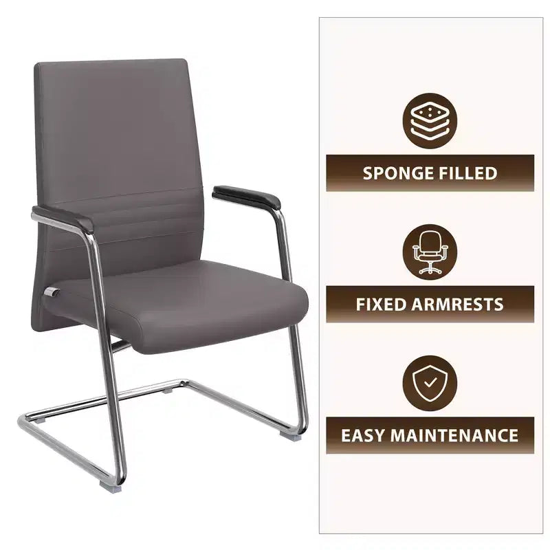 Chaise de bureau moderne - Cuir rembourré avec piètement luge ergonomique en fer