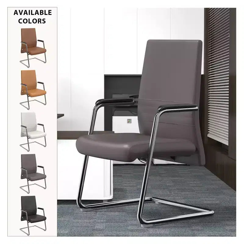 Chaise de bureau moderne - Cuir rembourré avec piètement luge ergonomique en fer