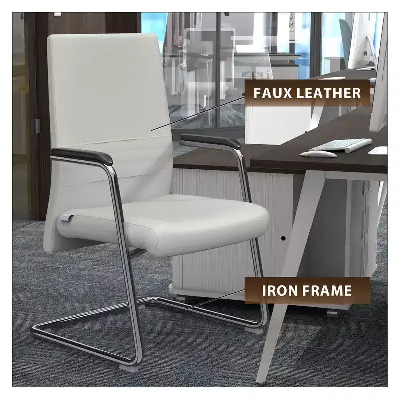 Chaise de bureau moderne - Cuir rembourré avec piètement luge ergonomique en fer