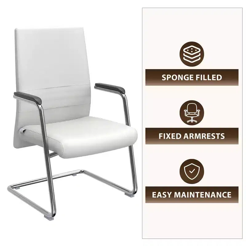 Chaise de bureau moderne - Cuir rembourré avec piètement luge ergonomique en fer