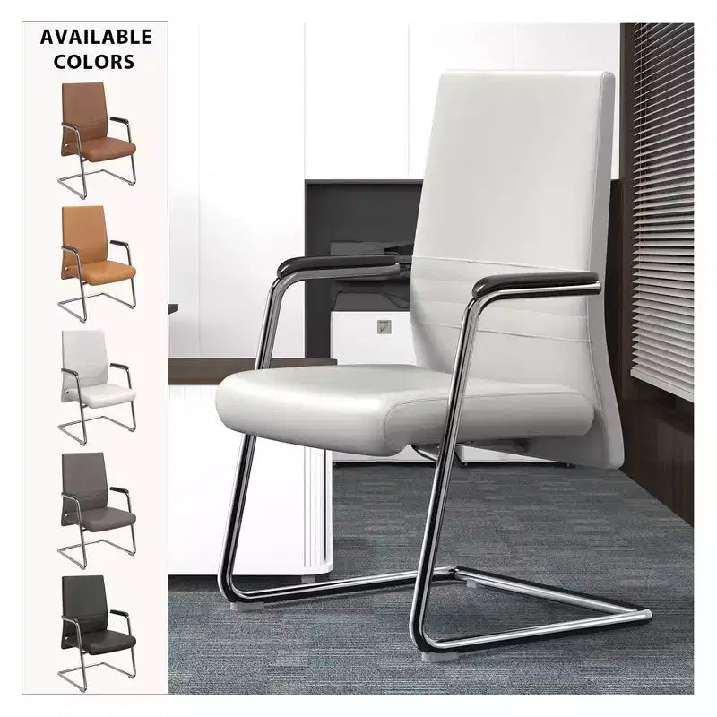 Chaise de bureau moderne - Cuir rembourré avec piètement luge ergonomique en fer
