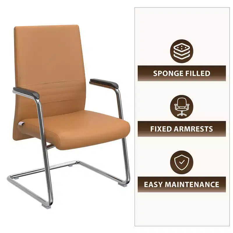 Chaise de bureau moderne - Cuir rembourré avec piètement luge ergonomique en fer
