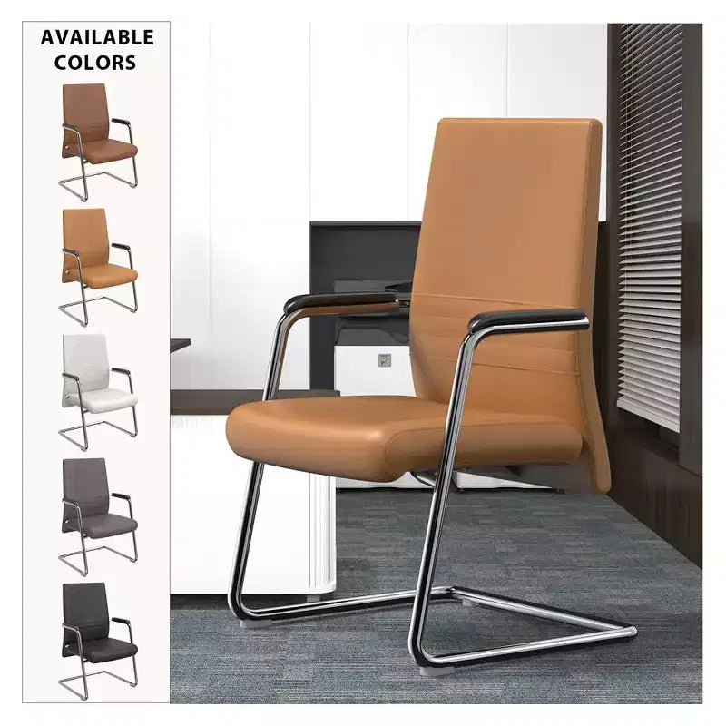 Chaise de bureau moderne - Cuir rembourré avec piètement luge ergonomique en fer