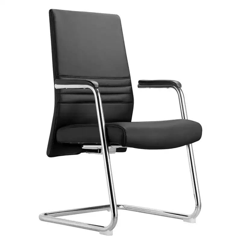 Chaise de bureau moderne - Cuir rembourré avec piètement luge ergonomique en fer