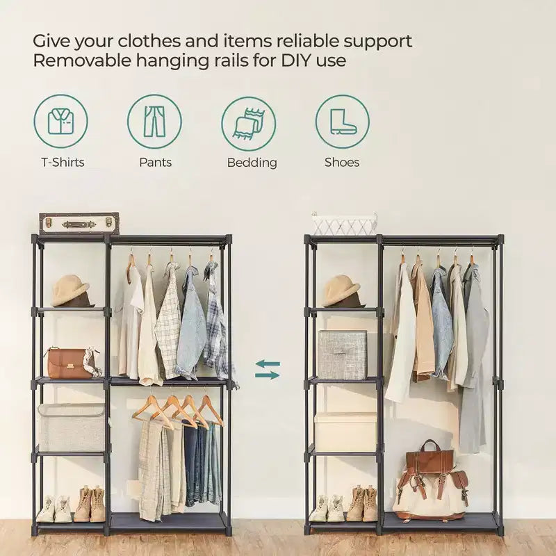 Armoire Portable Autonome Organisatrice de Vêtements avec Étagères et Tringles