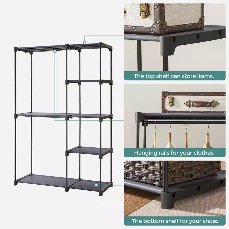 Armoire Portable Autonome Organisatrice de Vêtements avec Étagères et Tringles