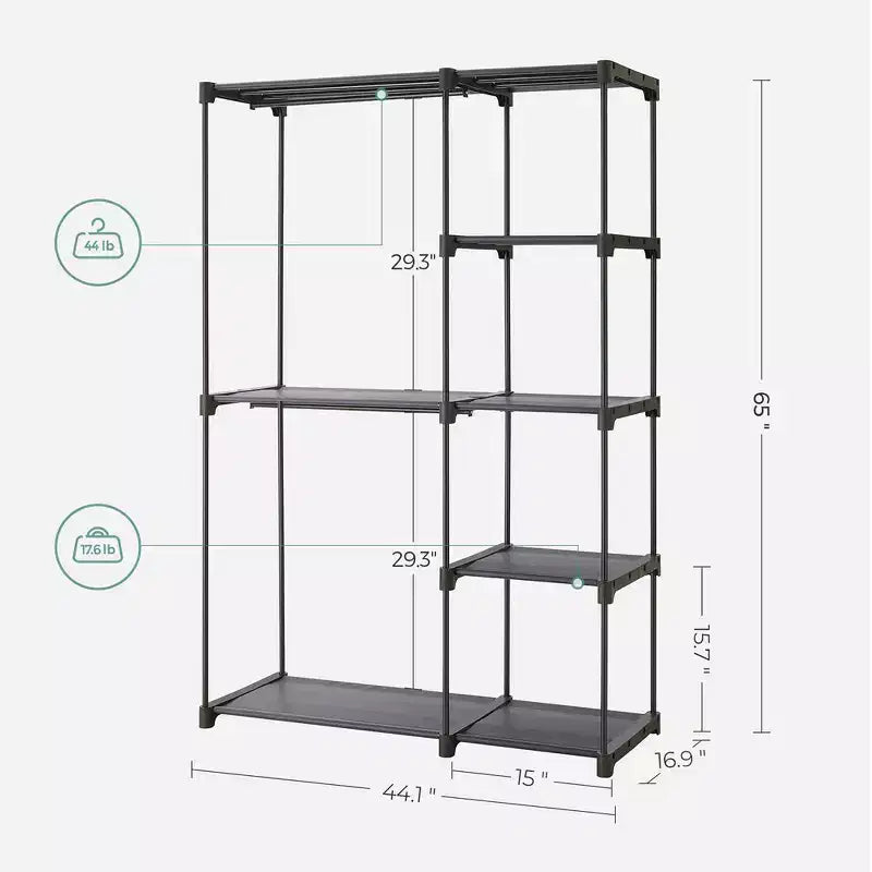 Armoire Portable Autonome Organisatrice de Vêtements avec Étagères et Tringles