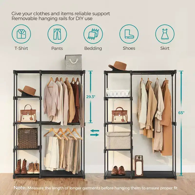 Armoire Portable Autonome Organisatrice de Vêtements avec Étagères et Tringles