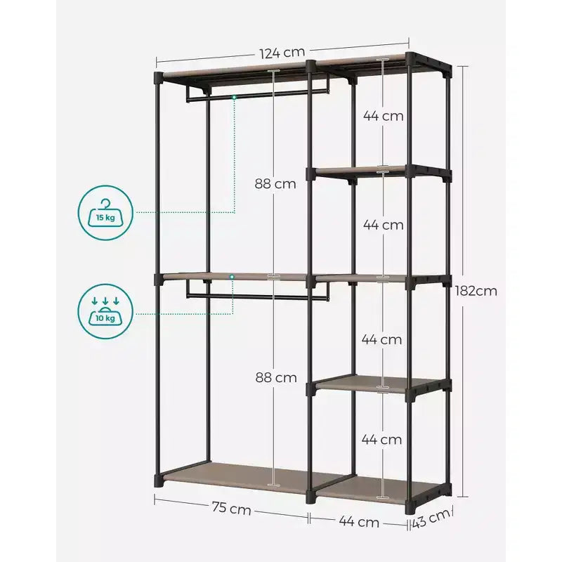 Armoire Portable Autonome Organisatrice de Vêtements avec Étagères et Tringles