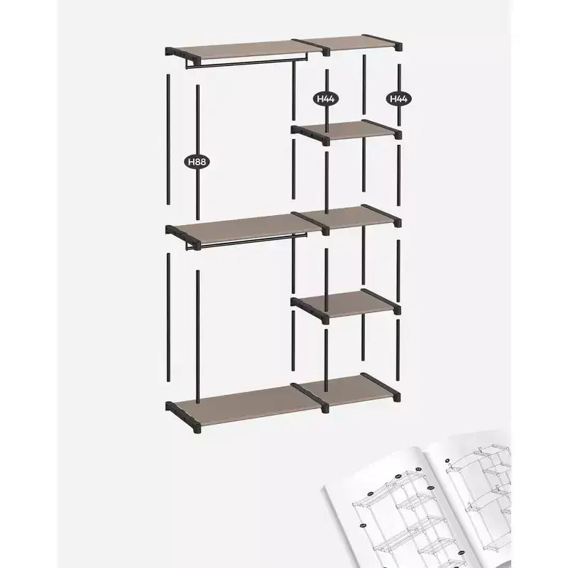 Armoire Portable Autonome Organisatrice de Vêtements avec Étagères et Tringles