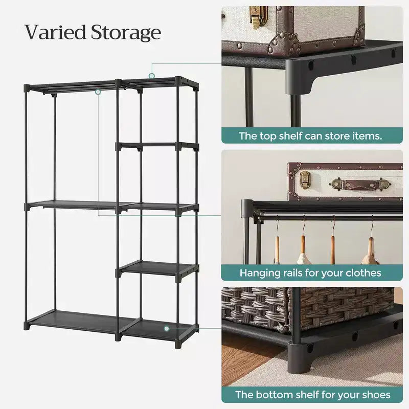 Armoire Portable Autonome Organisatrice de Vêtements avec Étagères et Tringles