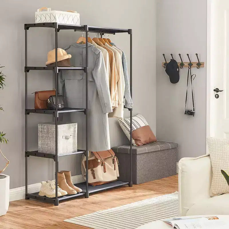Armoire Portable Autonome Organisatrice de Vêtements avec Étagères et Tringles
