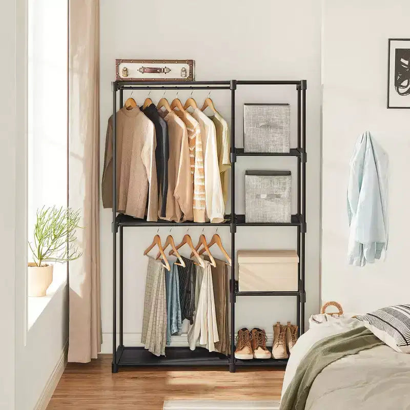 SONGMICS Portable Closet Freestanding Closet Organizer Clothes Rack with Shelves Hanging Rods