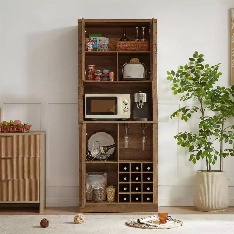 Meuble de rangement en bois imitation rotin, buffet de cuisine