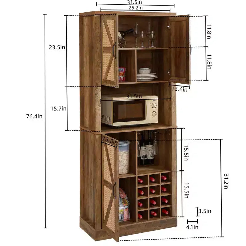 Meuble de rangement en bois imitation rotin, buffet de cuisine