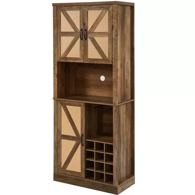 Meuble de rangement en bois imitation rotin, buffet de cuisine