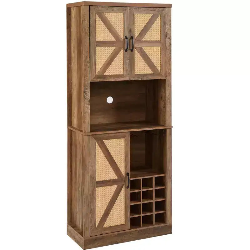 Meuble de rangement en bois imitation rotin, buffet de cuisine