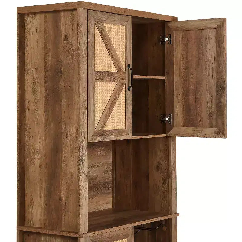 Meuble de rangement en bois imitation rotin, buffet de cuisine